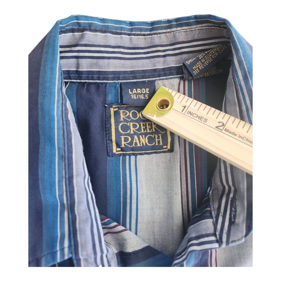 Rock Creek Ranch Western Pearl Snap Shirt Blue Stripe Short Sleeve Size Large - Picture 10 of 13
